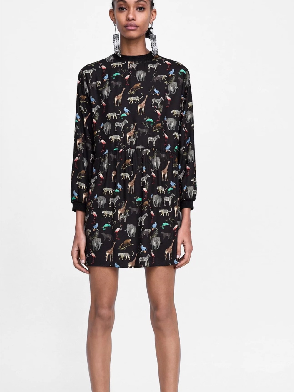 Black Long Sleeve Dress with Safari Animal Prints